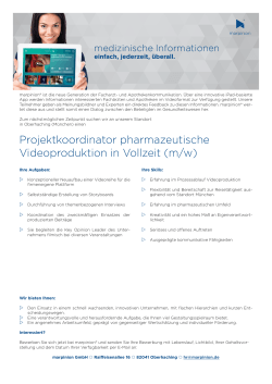 Projektkoordinator pharmazeutische Videoproduktion in Vollzeit m/w
