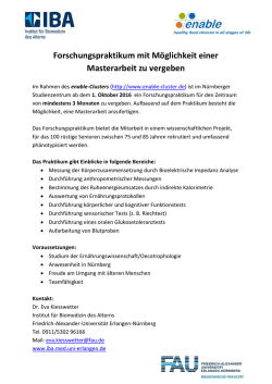 Forschungspraktikum mit Möglichkeit einer Masterarbeit zu vergeben