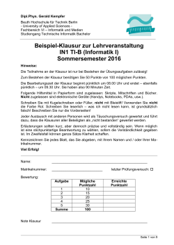 Beispielklausur Informatik I - Beuth Hochschule für Technik Berlin