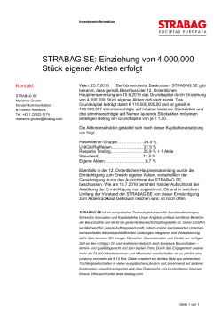 STRABAG SE: Einziehung von 4.000.000 Stück eigener Aktien erfolgt