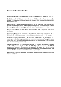 Hinweise für das nächste Schuljahr - Ruperti
