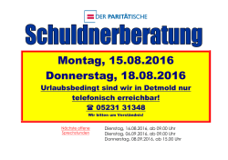 und Insolvenzberatung am 15. und 18.08.2016