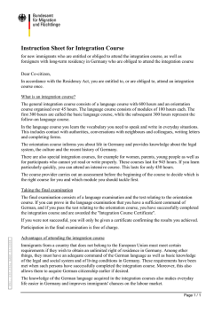 Instruction Sheet for Integration Course