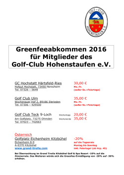 Greenfeeabkommen - Golfclub Hohenstaufen eV