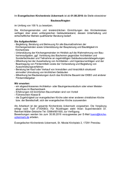 Im Evangelischen Kirchenkreis Uckermark ist ab 01.08.2016 die