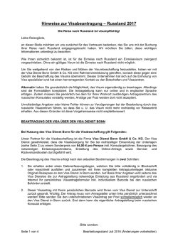 Hinweise zur Visabeantragung &ndash; Russland 2017