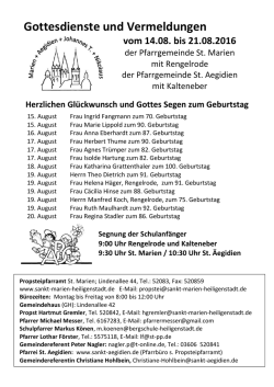 Gottesdienste und Vermeldungen