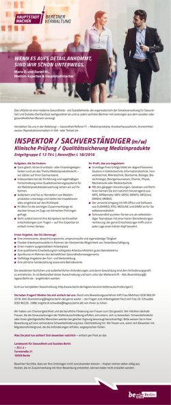 INSPEKTOR / SACHVERST&Auml;NDIGER (m/w)