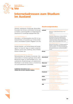Internetadressen zum Studium im Ausland