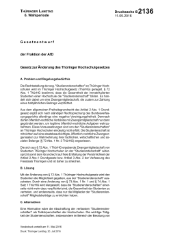 Gesetz zur Änderung des Thüringer Hochschulgesetzes (Vorabdruck)