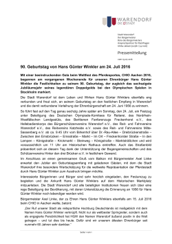 90. Geburtstag von Hans Günter Winkler am 24. Juli