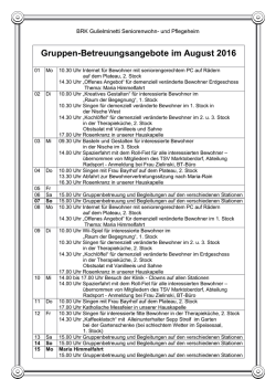 Gruppen-Betreuungsangebote im August 2016