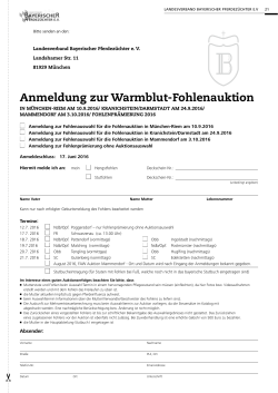 Anmeldung Auswahl für die Auktionen München II, Kranichstein und