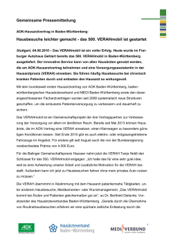 Pressemitteilung 500. VERAHmobil in Baden - Hausarzt-BW