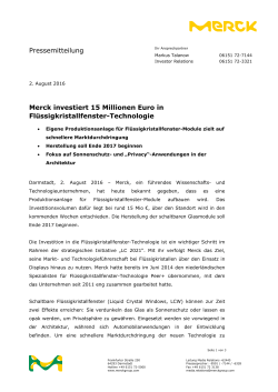 Merck investiert 15 Millionen Euro in Flüssigkristallfenster