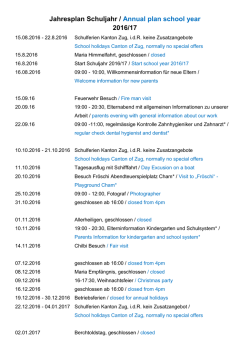 Jahresplan Schuljahr / Annual plan school year 2016/17