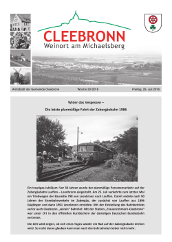 Amtsblatt der Gemeinde Cleebronn Woche 30 /2016 Freitag, 29. Juli