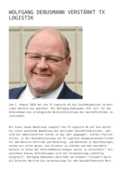 Wolfgang Debusmann verstärkt TX Logistik