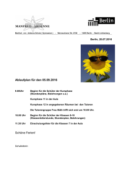 Ablaufplan für den 05.09.2016 Schöne Ferien! - Ardenne