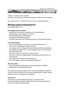 Inserat Werkgruppenmitarbeiter/in