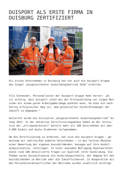 duisport als erste Firma in Duisburg zertifiziert