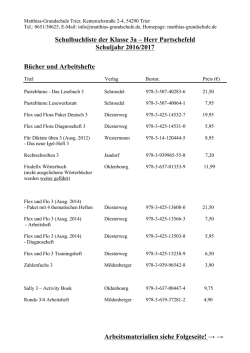 Schulbuchliste der Klasse 3a mit Materialliste