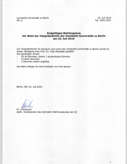 Endgültiges Wahlergebnis der Wahl der