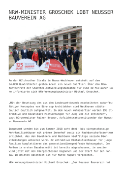 NRW-Minister Groschek lobt Neusser Bauverein AG