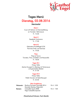Tages Menü Dienstag, 02.08.2016