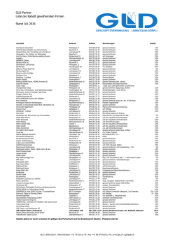 GLD-Partner Liste der Rabatt gew&auml;hrenden Firmen Stand Juli 2016
