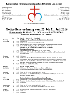 Gottesdienstordnung vom 23. bis 31. Juli 2016