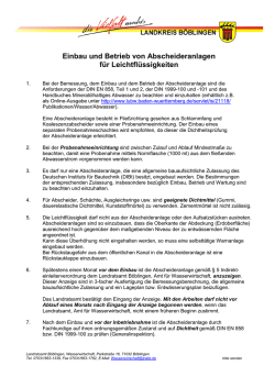 Einbau und Betrieb von Abscheideranlagen f&uuml;r Leichtfl&uuml;ssigkeiten