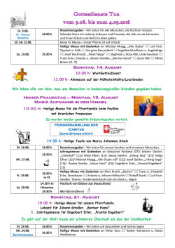 Sonntag, 14. August Wir leben alle von dem, was uns Menschen in