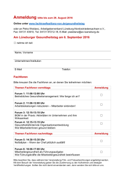 Am Lüneburger Gesundheitstag am 6. September 2016 Fachforen