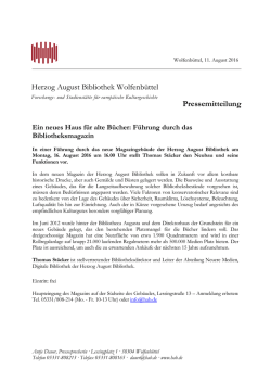 Herzog August Bibliothek Wolfenb&uuml;ttel Pressemitteilung