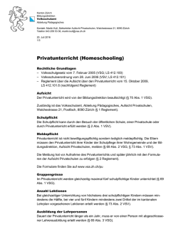Privatunterricht (Homeschooling) - Volksschulamt