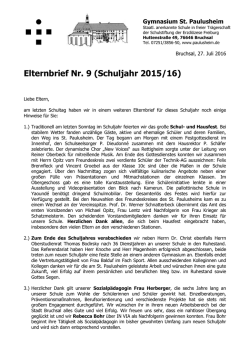 Elternbrief Nr.9 vom 27.7.2016 - Privates Gymnasium St. Paulusheim