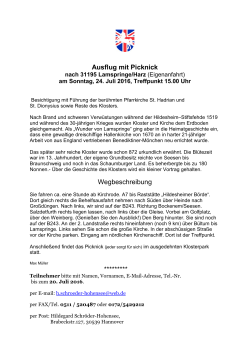 Einladung Picknick Lamspringe, 24.07.2016