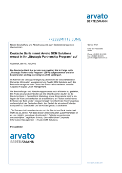 Deutsche Bank nimmt Arvato SCM Solutions erneut in ihr „Strategic