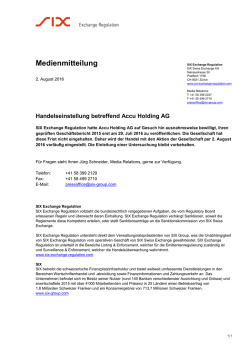 Handelseinstellung betreffend Accu Holding AG