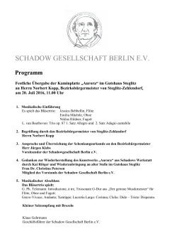 Programm am 20. Juli 2016 - Schadow Gesellschaft Berlin