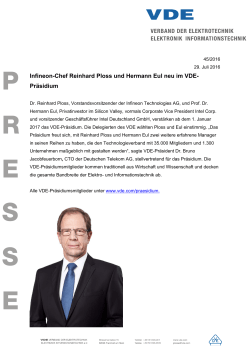 Infineon-Chef Reinhard Ploss und Hermann Eul neu im VDE