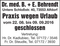 Praxis wegen Urlaub