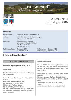 Informationsblatt &uuml;si Gmeind Juli / August 2016