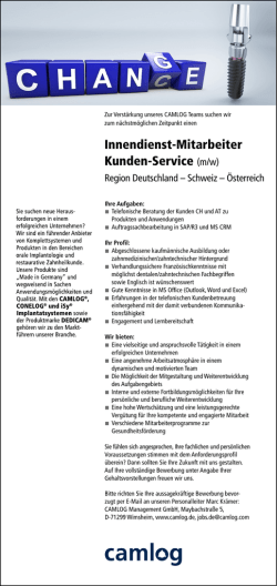 Innendienst-Mitarbeiter Kunden-Service (m/w)