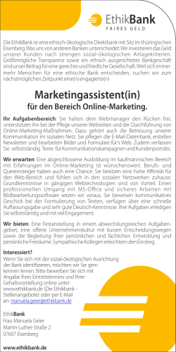 Marketingassistent/in für den Bereich Onlinemarketing