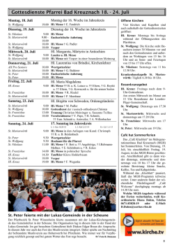 Gottesdienste 18.7. - 28.8.2016 - katholische Stadtpfarrei Hl. Kreuz