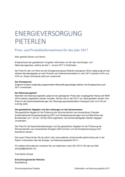 Energieversorgung - Kundeninformation Stromtarife 2017