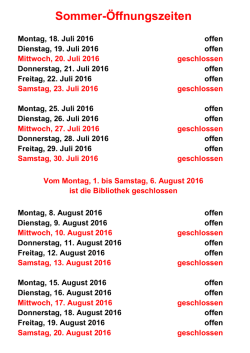 Sommer-Öffnungszeiten