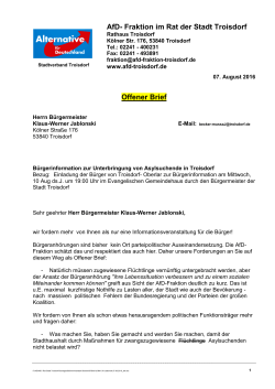AfD- Fraktion im Rat der Stadt Troisdorf Offener Brief